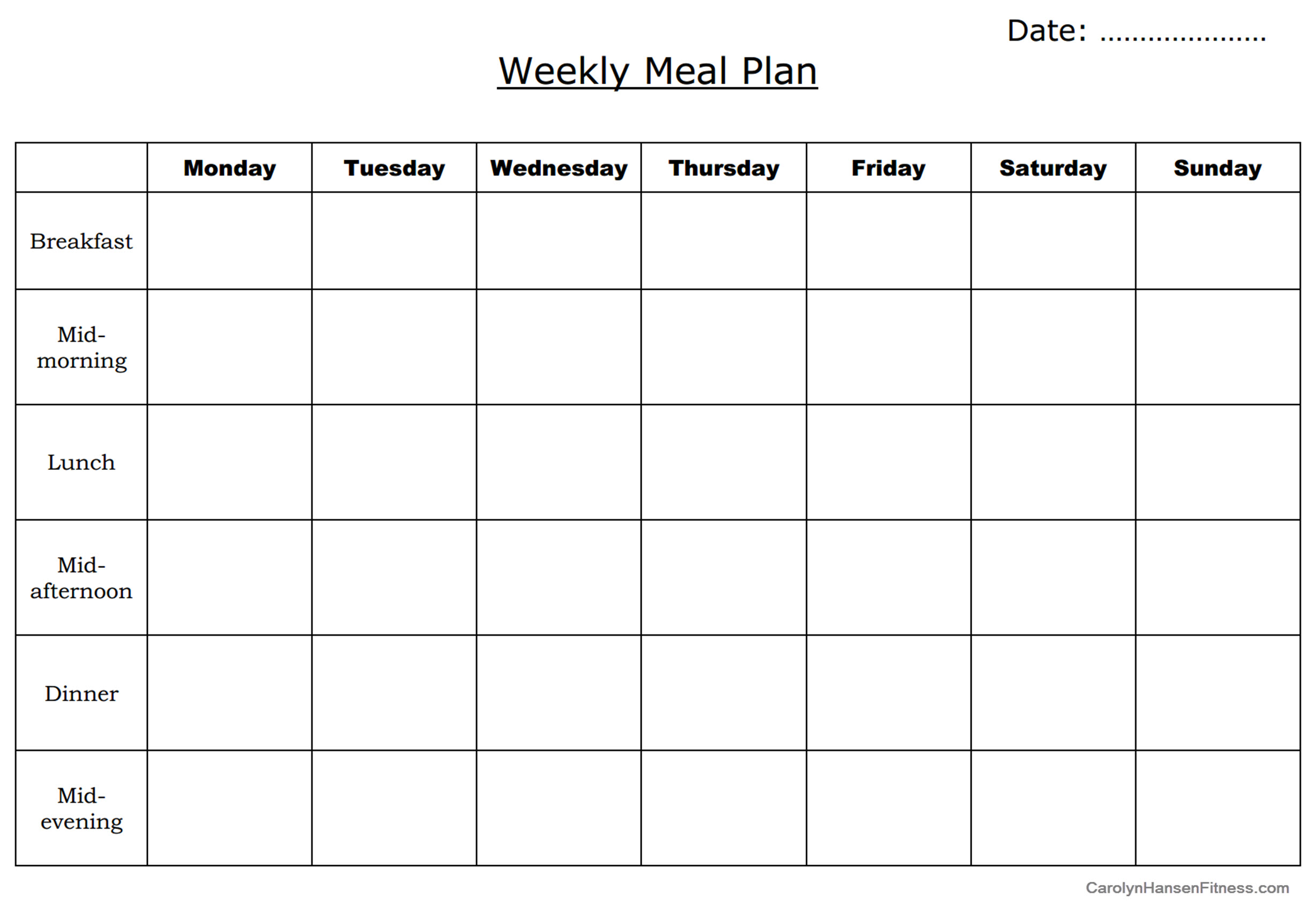 meal plan sheet free